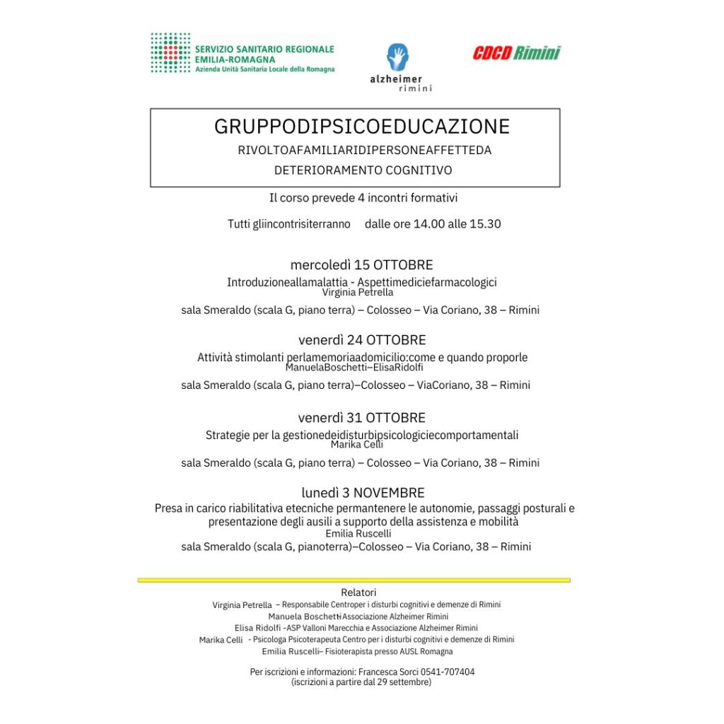 GRUPPO DI PSICOEDUCAZIONE Rivolto ai familiari di persone con deterioramento cognitivo
